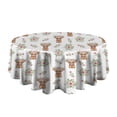 thumbnail image 5 of White Highland Cow Flower Pattern Round Tablecloth 60"x60",Wrinkle Wipeable Table Cloth for Kitchen Dining Room Picnic Patio Party, 5 of 6