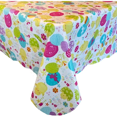 

Newbridge Easter Wishes Colorful Vinyl Flannel Backed Tablecloth 52 x 52 Square
