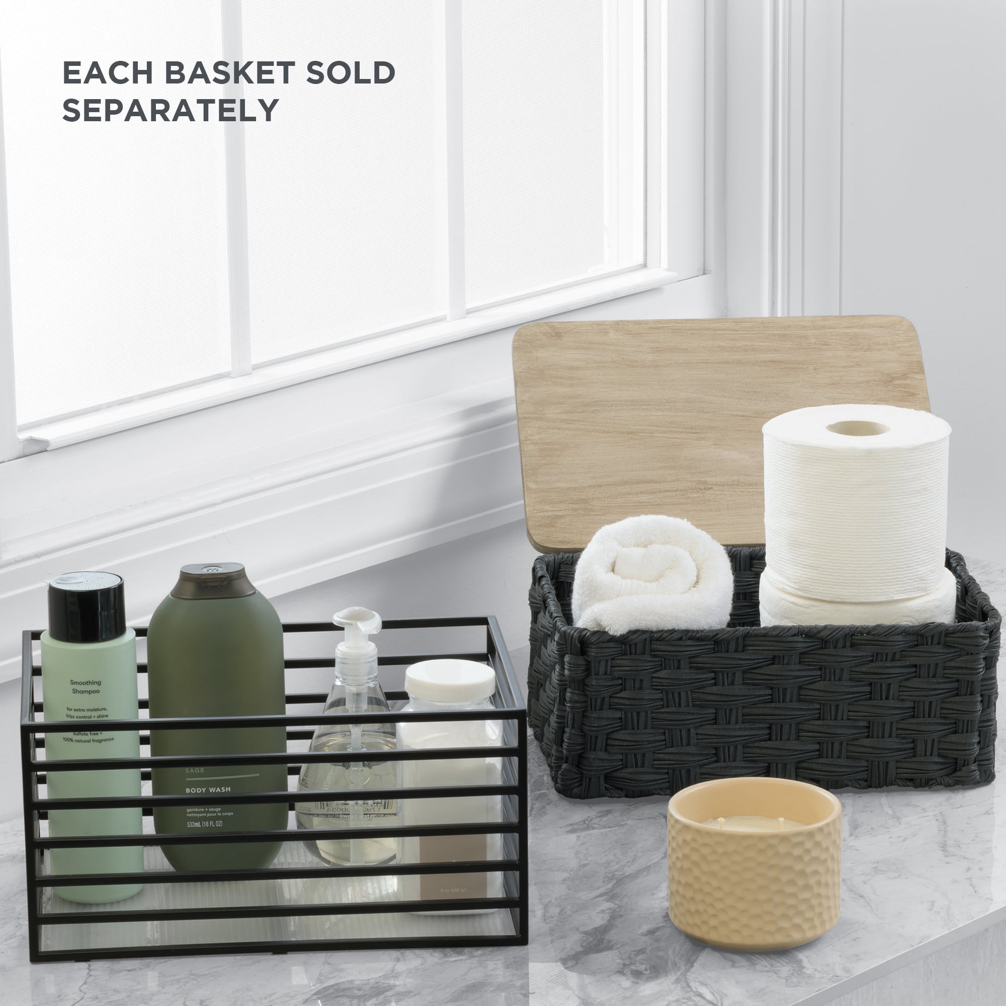 (2 pack) Better Homes & Gardens Ribbed Metal Storage Basket, Matte Black