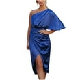 thumbnail image 2 of Floenr Summer Dresses for Women,Fashion Women's Elegant Sexy One Shoulder Irregular Dress Solid Color Skirt Dress, 2 of 9