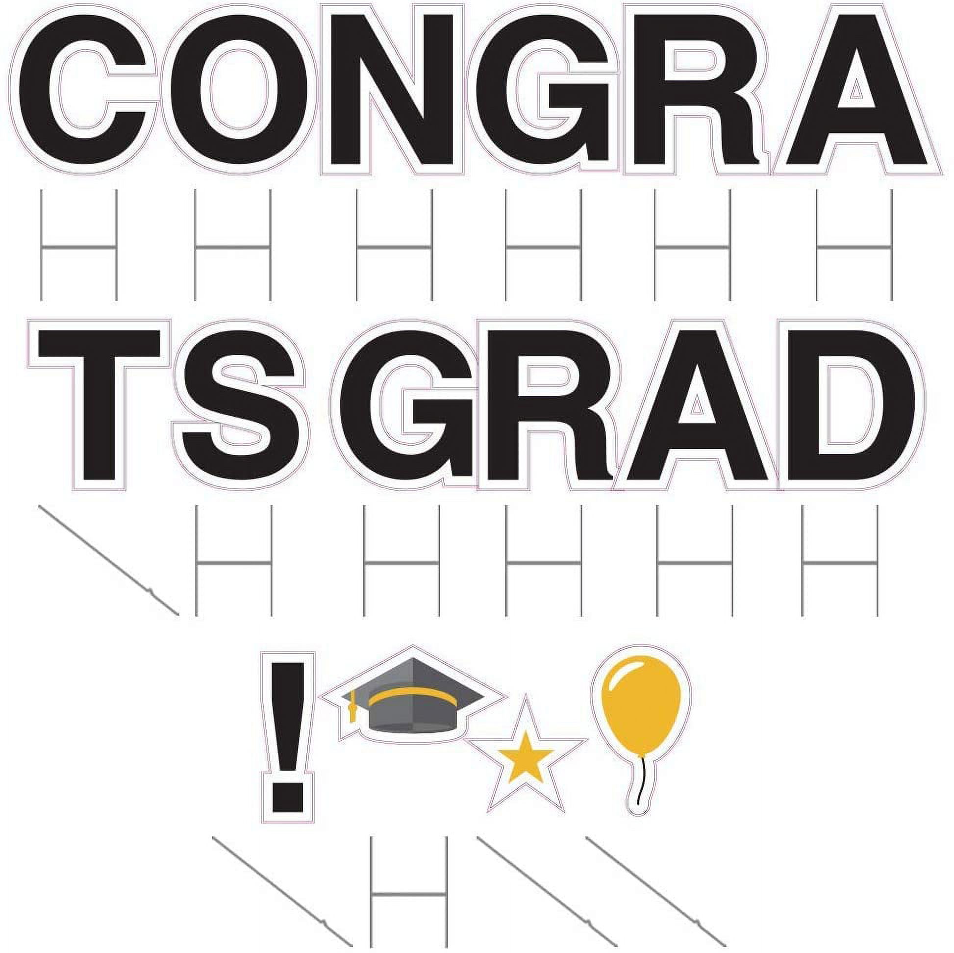 Vispronet Congrats Grad Yard Signs with Stakes – Each Letter is 18in Tall – Includes Bonus Star, Grad Cap and Balloon – Weather-Resistant Signs and Steel Stakes