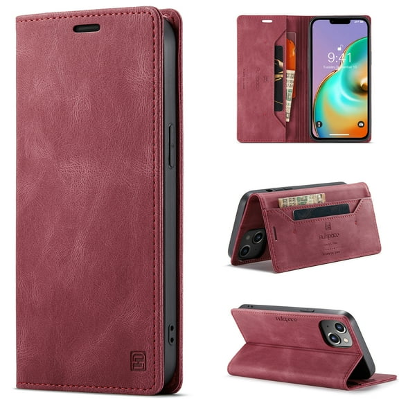 K-Lion for iPhone 14 Plus Wallet Case, Slim Luxury PU Leather Flip Cover RFID Blocking Card Slots Magnetic Closure Anti-Scratch Shockproof Case for iPhone 14 Plus 6.7 inch,Red