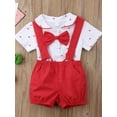thumbnail image 4 of 2Pcs Infant Baby Boy Gentleman Formal Suit Bow Tie Button Short Sleeve Shirt Romper Suspender Pants Shorts Overalls Outfit Set, 4 of 8