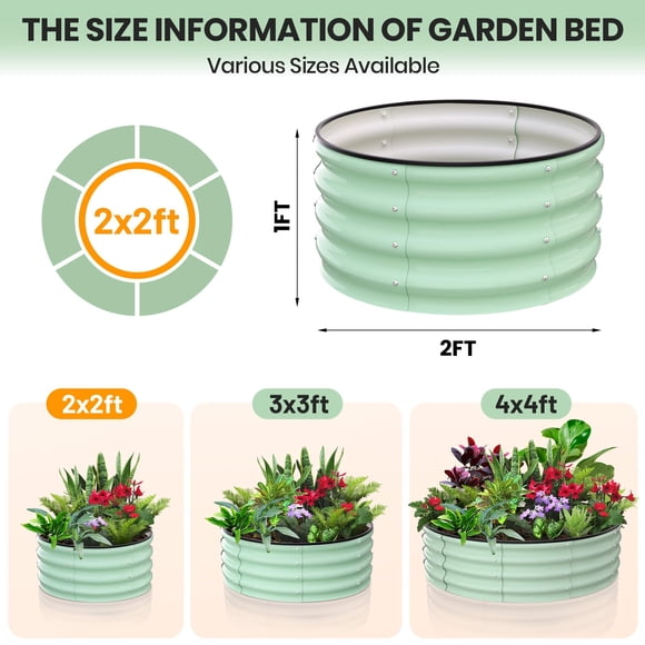 Cherish 2 - Pack Plate-Bande Surélevée Rond Galvanisé - Tailles 2 Pieds/3 Pieds/4 Pieds - Lit de Fleurs et Légumes Extérieur - Robuste - Duty & Open - Design en Bas