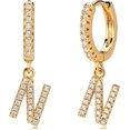thumbnail image 1 of Pendientes de aro chapados en oro de 18 quilates con circonita cúbica pavimentada, pendientes de aro Huggie con iniciales Az 26, pendientes de abalorios con letras personalizados, pequeños colgantes m Feliz Sencillez, 1 of 5