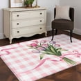 thumbnail image 3 of 2.7'x5' Area Rugs, Pink Tulip Spring Floral Indoor Outdoor Area Rug for Living Room Bedroom, Romantic Flowers Modern Art Pink Plaid Bathroom Rugs Kitchen Floor Carpet Mats Home Decor Aesthetic, 3 of 8