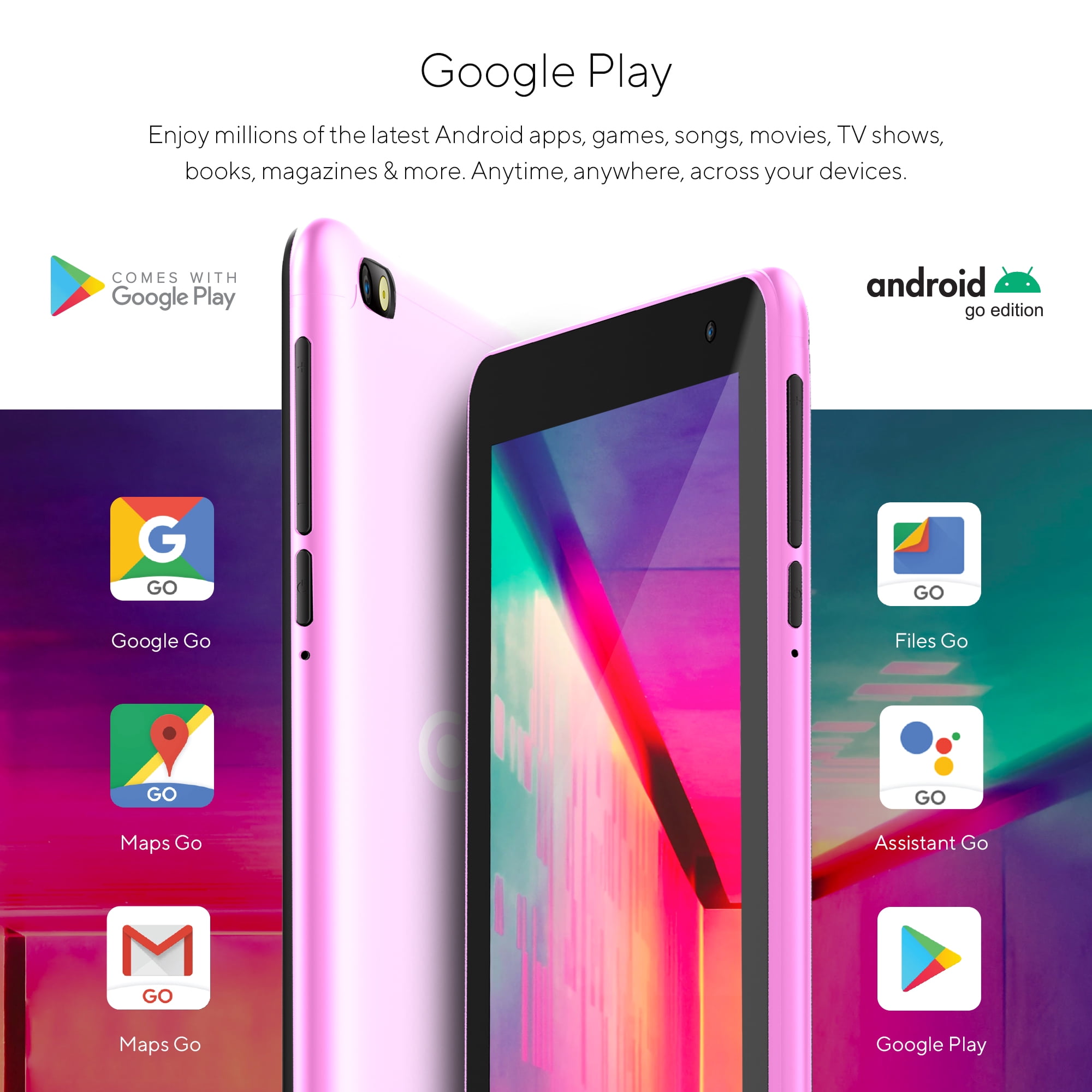 Core Innovations 7" Quad-Core Tablet with Headphones + Tablet Sleeve w/ Bluetooth 16GB (Pink)