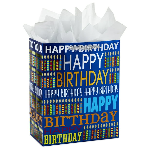 Hallmark 13" Large Birthday Gift Bag with Tissue Paper (Blue Happy