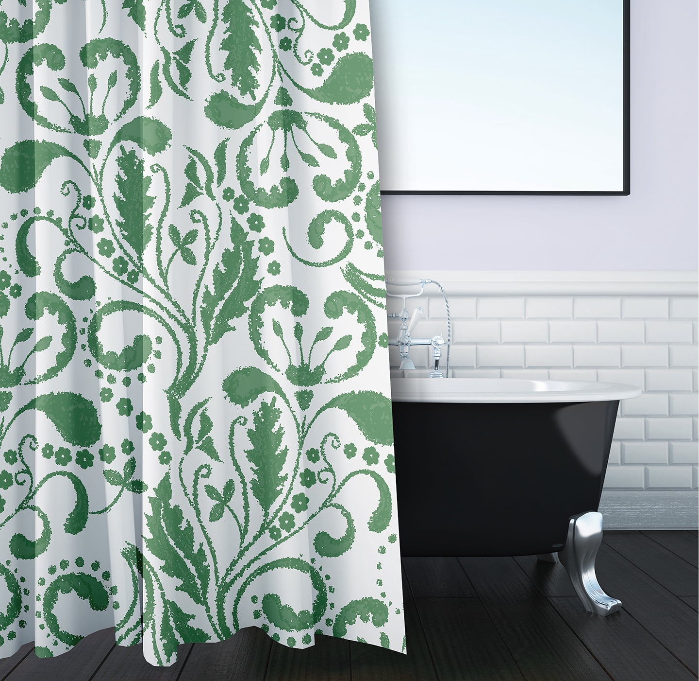 Simply Daisy 70" W x 73" L Aurora Polyester Shower Curtain, Green [1 Ct]