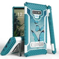 Beyond Cell TriShield Series Compatible with Samsung Galaxy Note 9, Military Grade Drop Tested Shockproof Armor Stand Case and Atom Cloth - Blue Butterfly