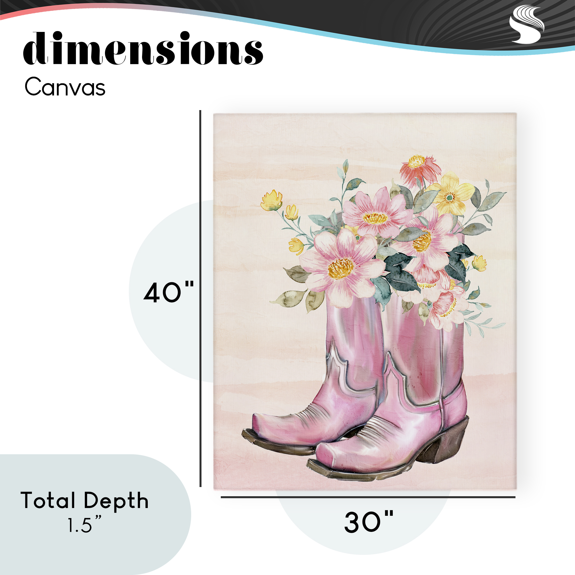 Wildflower Floral Boots Canvas Wall Art, design by Kim Allen