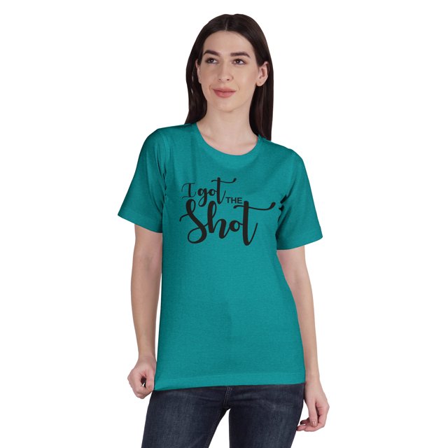 Inkmeso T-Shirt en Coton Col Rond Femme "I Got The Shot" Drôle pro-Vaccin