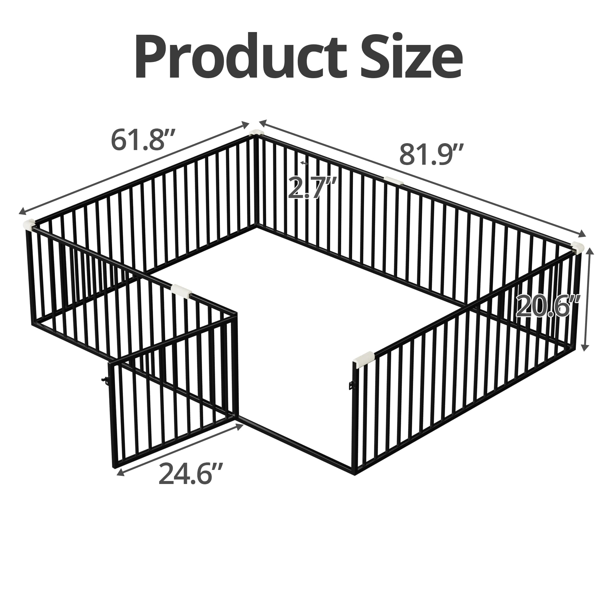 Queen Size Montessori Floor Bed with Safety Fence and Door, Metal Floor Bed Frame with Rails, Minimalist Versatile Floor Bed for Children Bedroom, Toddlers, Boys Girls, Kids Playroom, Black