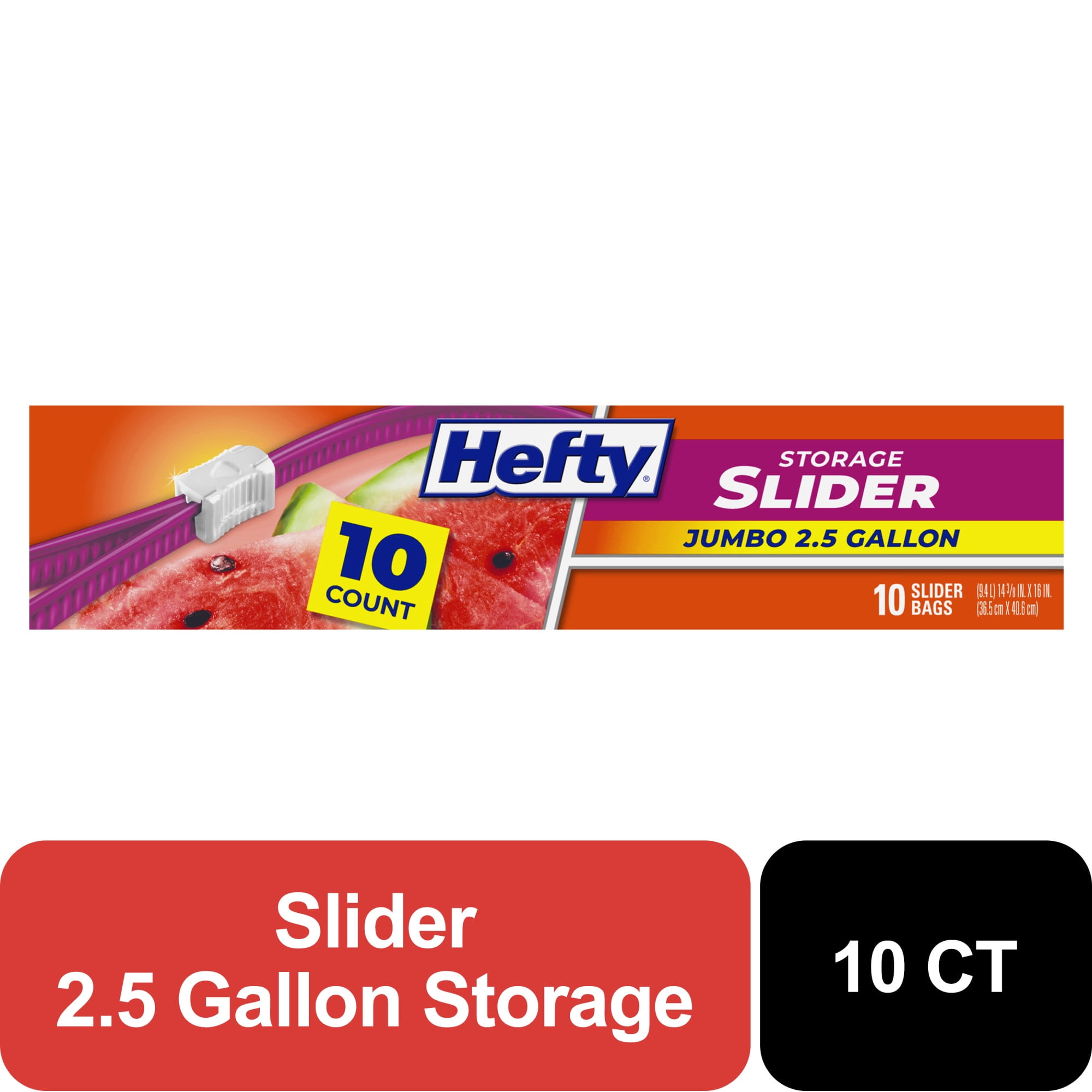 Hefty Slider 2.5 Gallon Jumbo Storage Bags, 10 Count