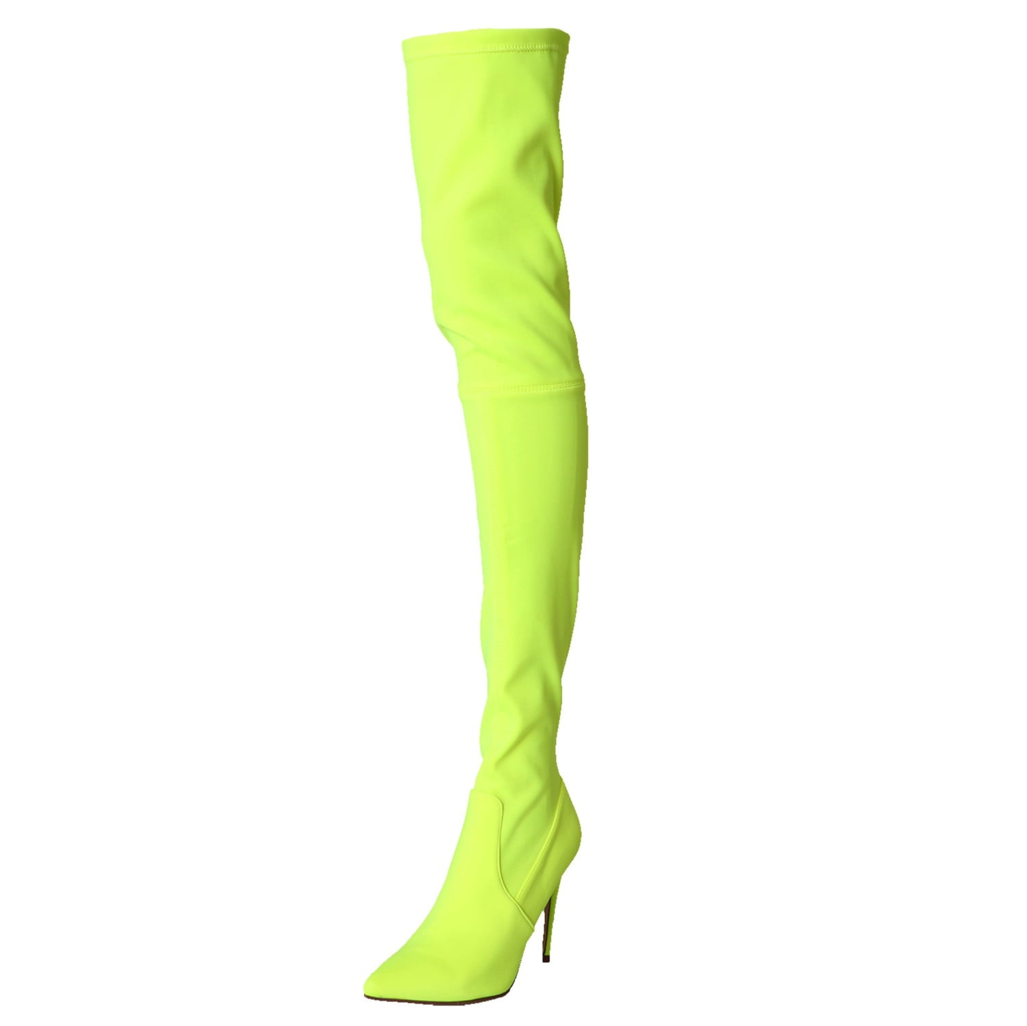 neon yellow thigh high boots