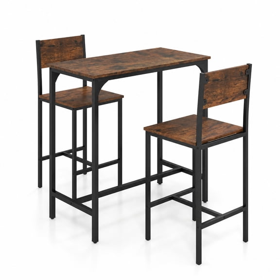 Biotree 3-Piece Bar Table Set with Backrest and Footrest for Small Space, Rustic Brown