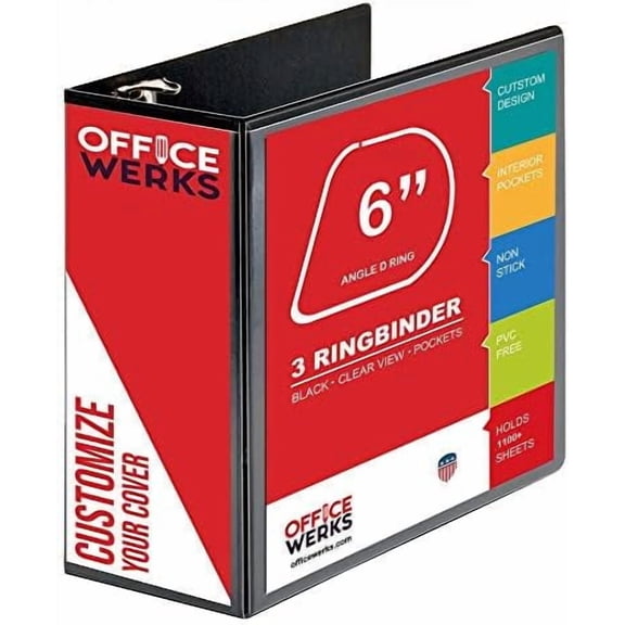 6 Inch 3 Ring Binder with Locking Angle D Rings, Professional Heavy Duty Large Storage Binder with Pockets, Fits 8.5 x 11 Inch Sheets, Non-Stick Clear View Cover, Customizable, Black$$