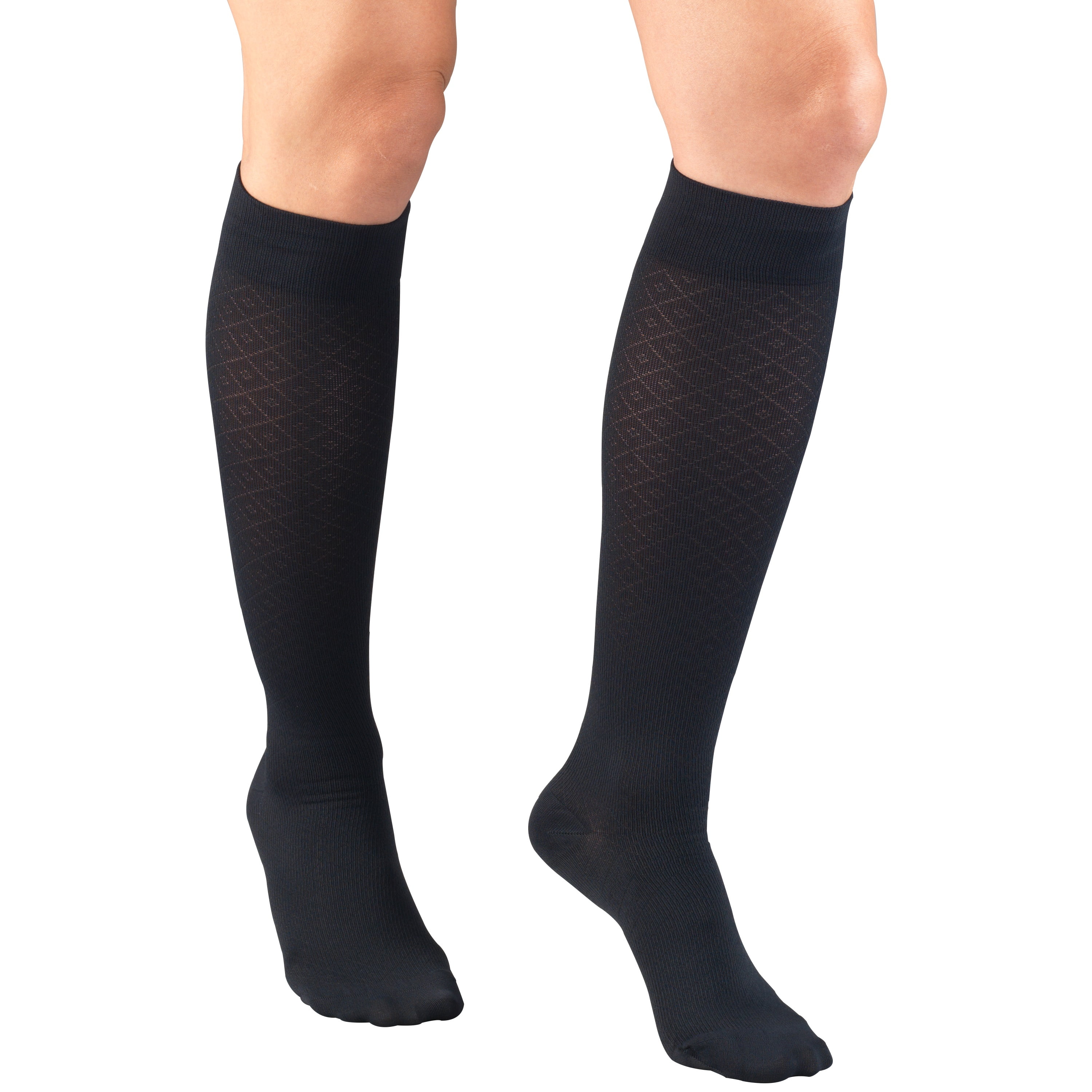 Truform Women's Trouser Socks, Dress Style, Diamond Pattern: 15-20 mmHg, Navy, X-Large