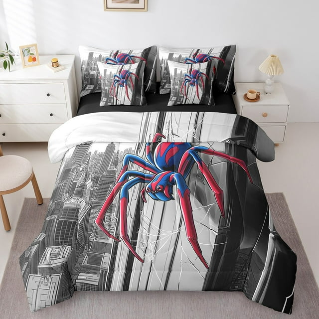 Erosebridal Literie Animal Araignée Format Grand, Ensemble de Literie Animal Effrayant Format Grand, Décoration d'Halloween, Réversible, Léger, 7 Pcs