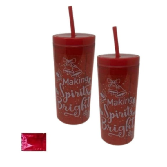 16oz Christmas Tumbler with Straw  “Making Spirits Bright” Holiday Drink Cup – Reusable Plastic Tumblers – Festive Holiday Cups for Hot/Cold Drinks – 2 Pack – Durable & Gift-Ready – ONUS LaPrima Mo