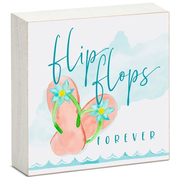 CounterArt "Flip Flops Forever" Artistic Freestanding Solid Wood Block Sign 3.75” by 3.75”