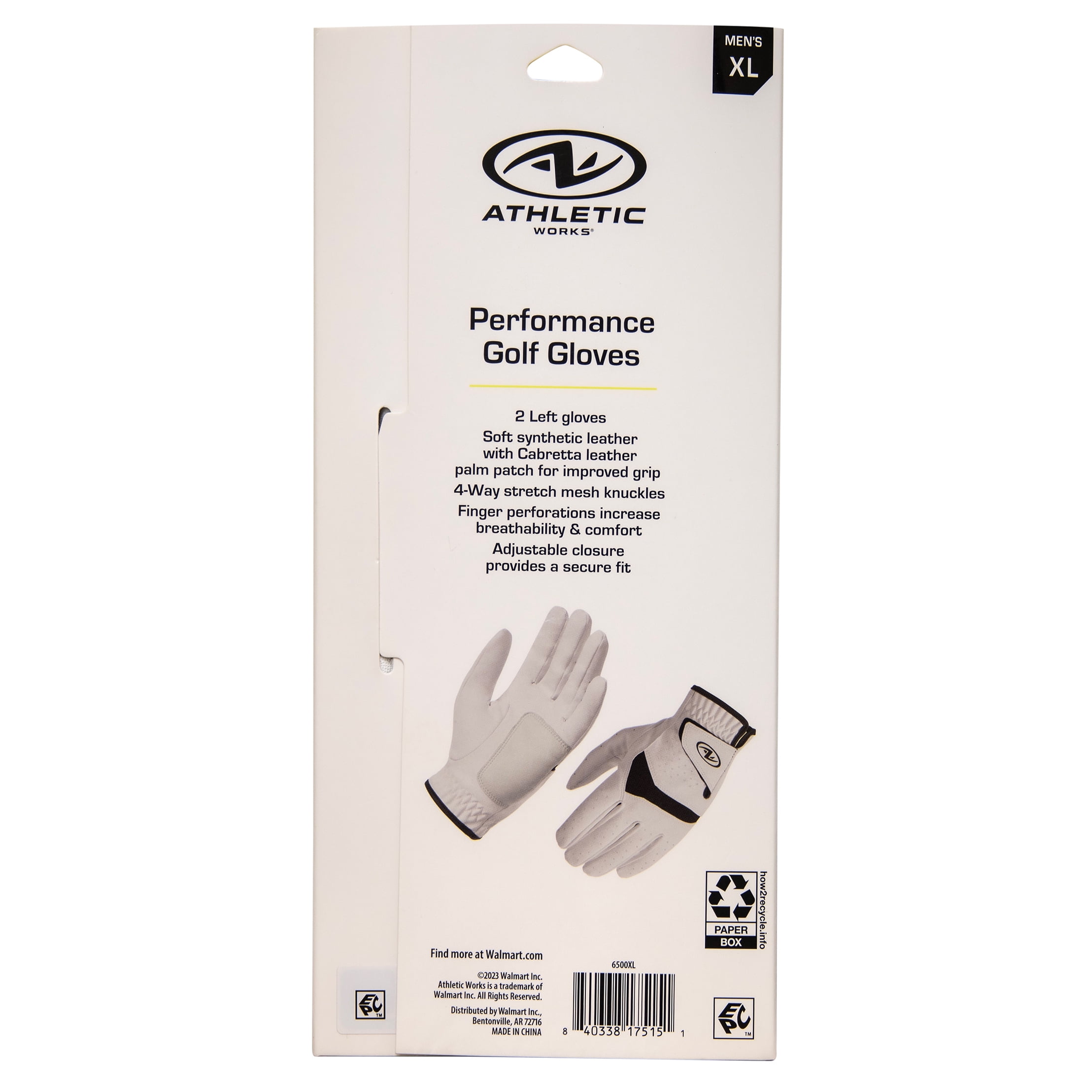 Athletic Works Performance Golf Glove, Right Handed, 2-Pack, XL
