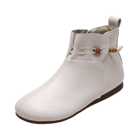 

TAIAOJING Women s Lug Sole Chelsea Boots Autumn Ankle Boots Round Toe Flat Soft Bottom Comfortable Zipper Solid Color