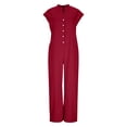 thumbnail image 6 of AHTJRT Wide Leg Jumpsuits for Women Casual Cotton Linen V-Neck Button down One Piece Rompers with 2 Pockets Spring Summer Travel Beach Vacation Outfits Red L, 6 of 9