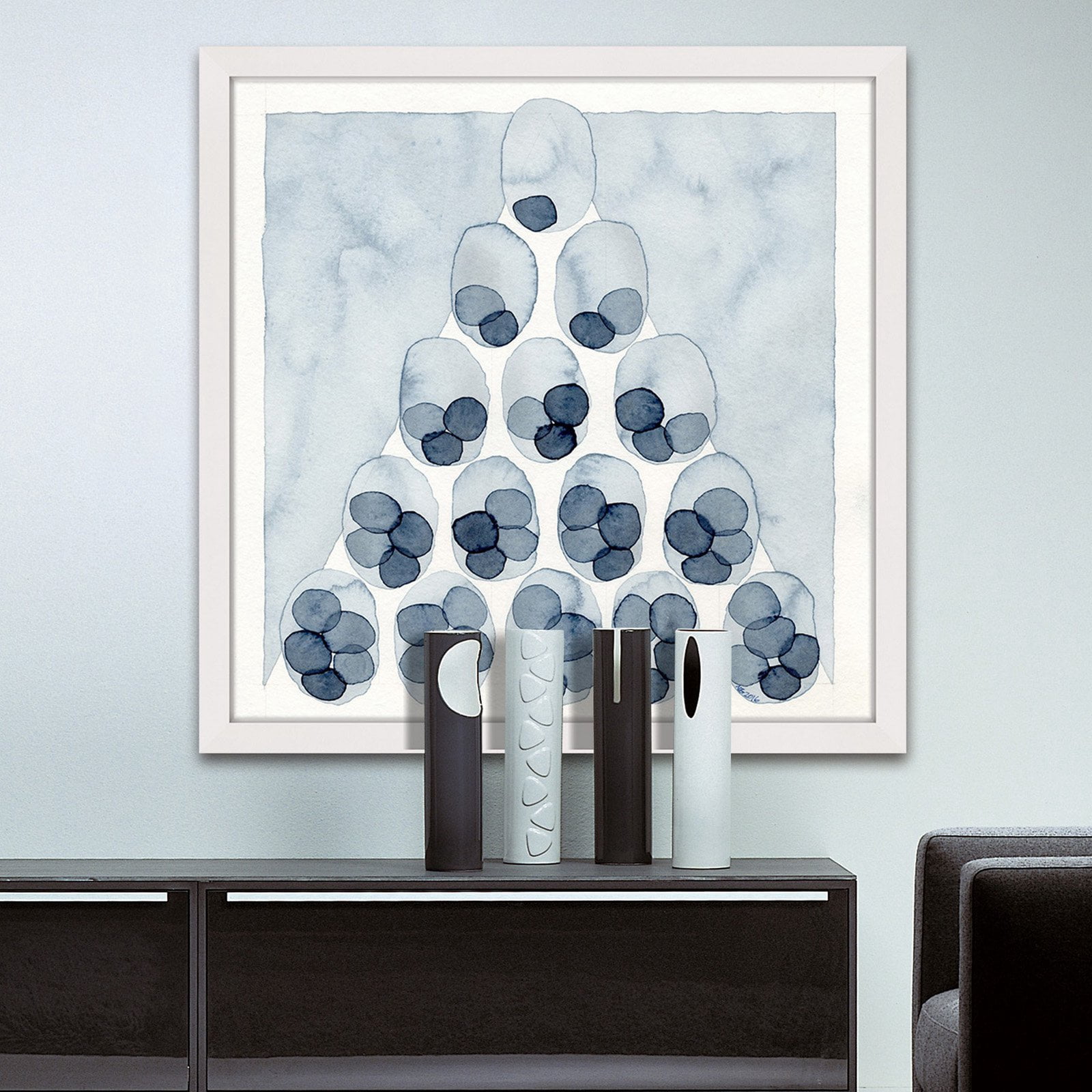 Marmont Hill "Indigo Pyramid" by Nikki Galapon Framed Painting Print