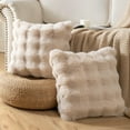thumbnail image 2 of Pack of 2 Thick Plush Throw Pillow Covers Fluffy Wave Faux Fur Decorative Cushion Covers Soft Wool Pillowcase for Sofa Couch Livingroom 22x22 Inch White, 2 of 6