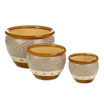 Ceramic Planter Set of 3 - Earth Tone Flower Pots for Indoor & Outdoor Plants - Decorative Plant Pots for Patio, Garden, Sunroom - 12x12x8.5 Inch