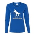 thumbnail image 2 of Wild Bobby, Unstoppable T Rex Funny, Pop Culture, Women Graphic Long Sleeve Tee, Royal, Small, 2 of 4