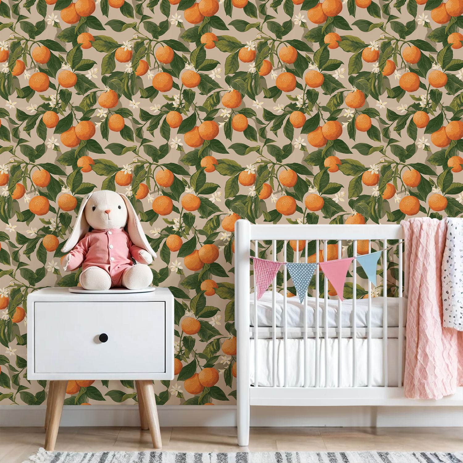 Peel and Stick Wallpaper Orange Tree Branches Bright Tangerine Fruits White Wall Mural 23.6in x 9.8ft Self Adhesive Removable Wall Paper Renter Friendly Wallpaper for Nursery Bedroom Cabinets