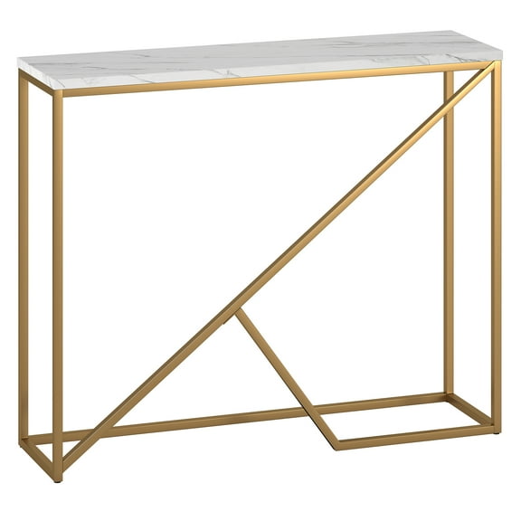 Evelyn&Zoe Stella 36" Wide Console Table with Faux Marble Top, Brass