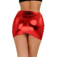 thumbnail image 3 of ranrann Women's Shiny Metallic Bodycon Mini Skirt Nightclub Dance Miniskirts Music Festival Clubwear Red One Size, 3 of 5