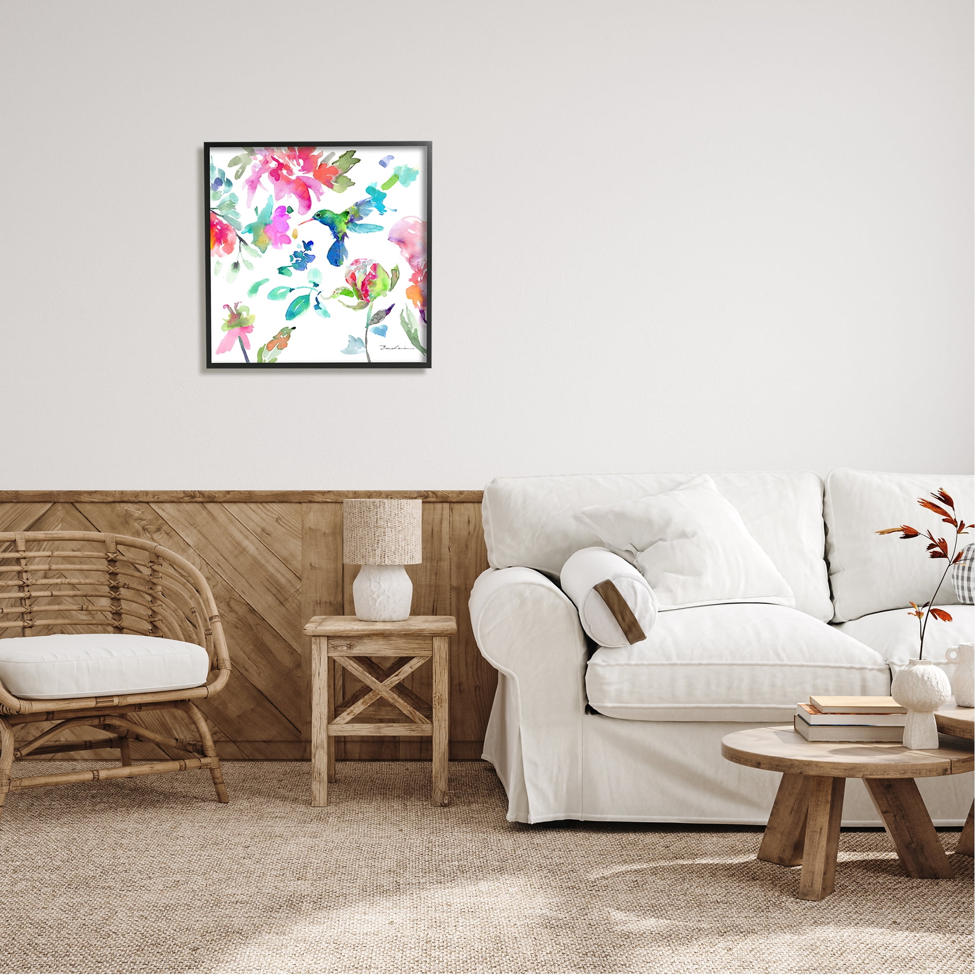Stupell Hummingbird Vivid Tree Blossoms Animals & Insects Painting Black Framed Art Print Wall Art