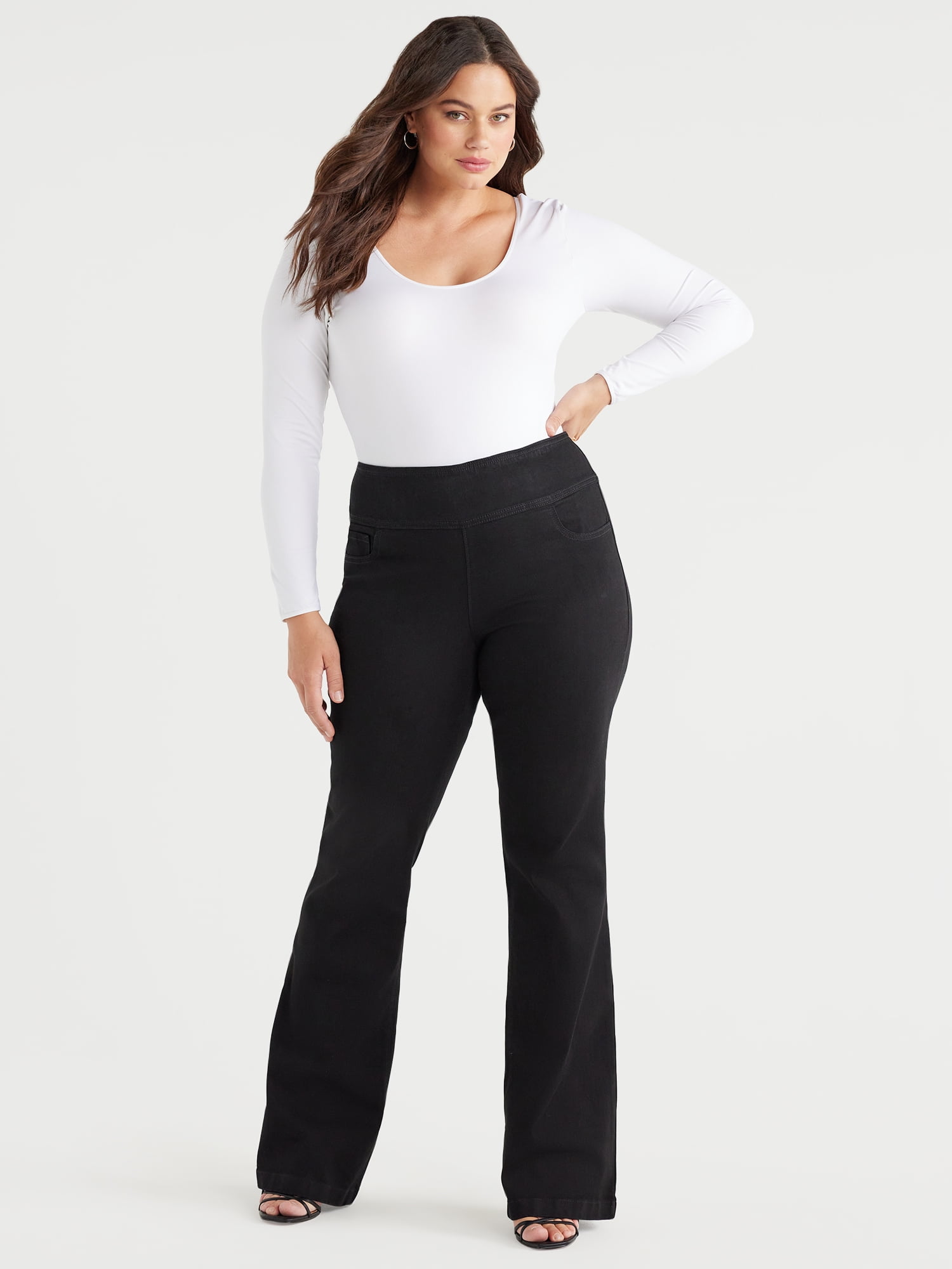 Sofia by Sofia Vergara Women's and Women's Plus Melisa Flare High Rise Pull On Jeans, 30.5", 32.5" and 34.5" Inseams, Sizes 0-28