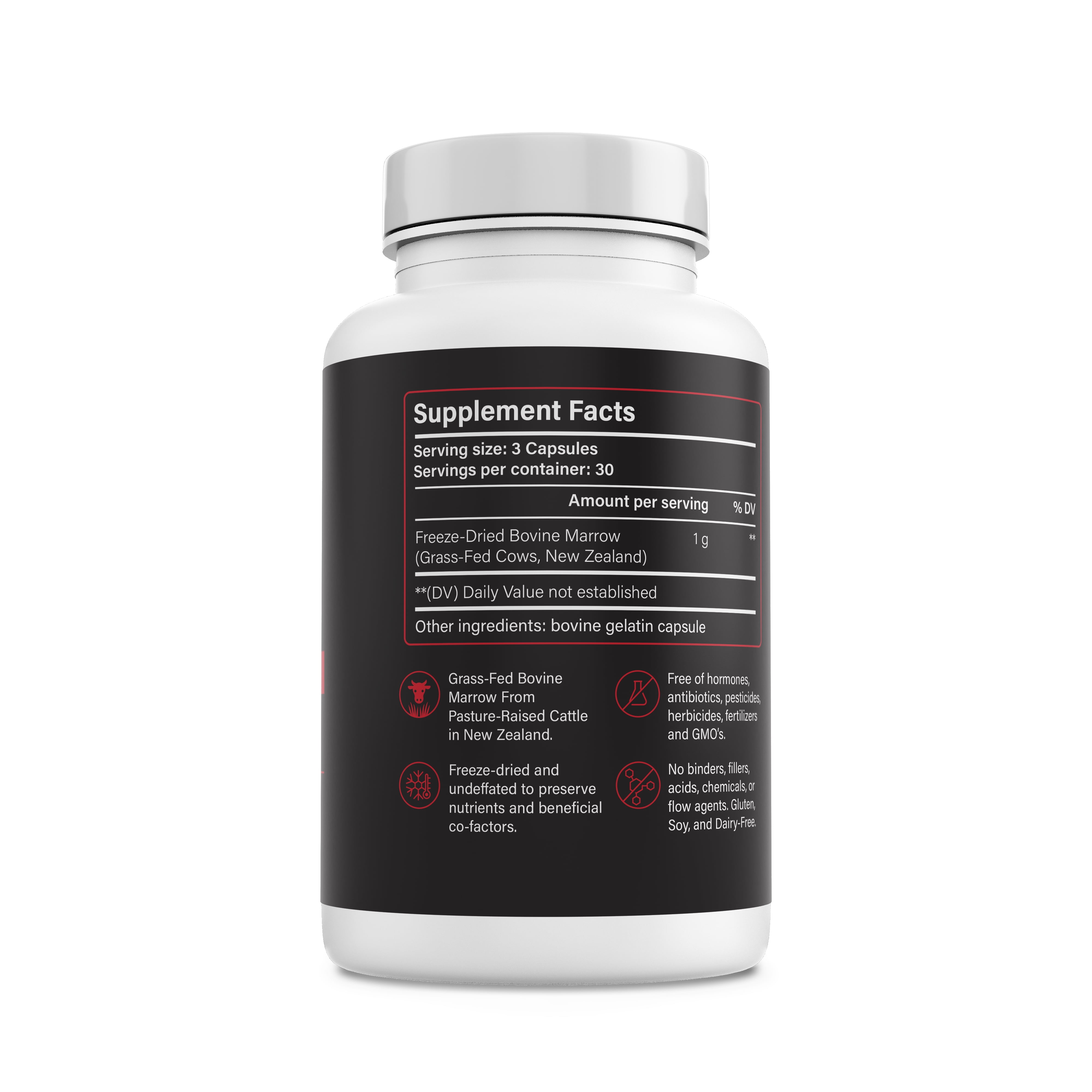 Grass Fed Beef Bone Marrow Supplement, Freeze-Dried Capsules, 90 Count