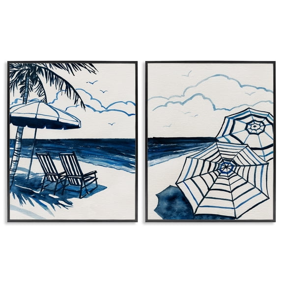 Stupell Industries Tropical Ocean Views Landscape & Nature Painting Black Framed Art Print Wall Art, 11 x 14, Set of 2