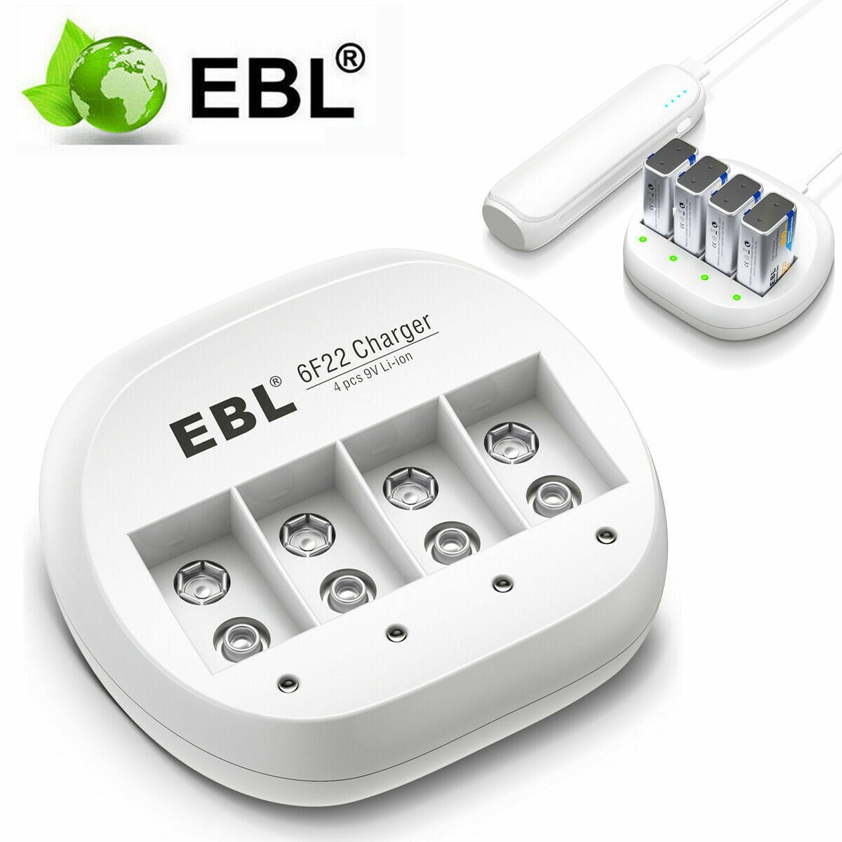 EBL 9V Battery Charger, 4Slot Lithiumion 9 Volt Fast Batteries