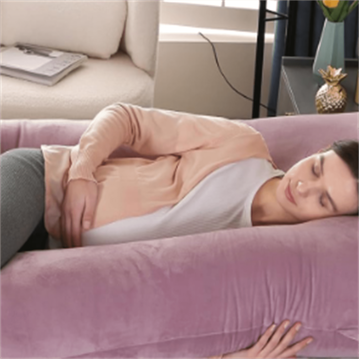 Pregnancy Pillow,57 inches U Shaped Maternity Pillow with Removable Cover Full Body Pillow Support for Back, HIPS, Legs, Belly (Cameo)