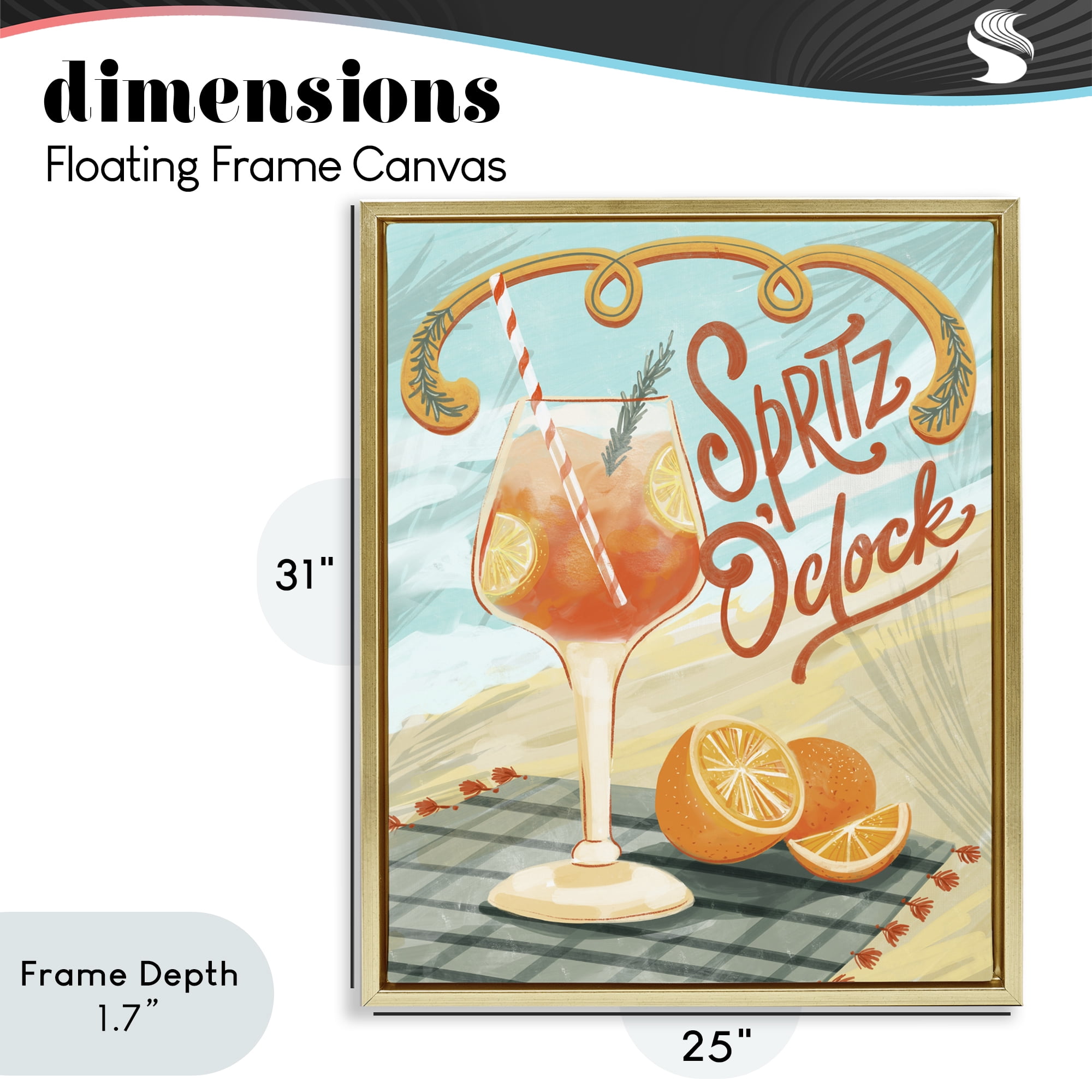 Stupell Industries Spritz O'Clock Citrus Cocktail Gold Framed Floater Canvas Wall Art, design by Connie Summers