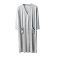 thumbnail image 2 of Blmnix Nightshirts Nightgowns for Women Button Down Nightgown Bamboo Nightgowns Night Shirts Below-the-Knee Gray 3/4 Sleeve V-Neck Moomoo Nightgown, 2 of 6