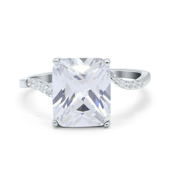 Simulated Cubic Zirconia Size-5 Emerald Cut Change Color Stone Swirl Engagement Ring 925 Sterling Silver