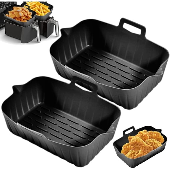 2-Pack Reusable Air Fryer Silicone Liners for Ninja Double Air Fryer, Black Silicone Pot with Handle, Replacement for Parchment Paper, for Oven and Microwave
