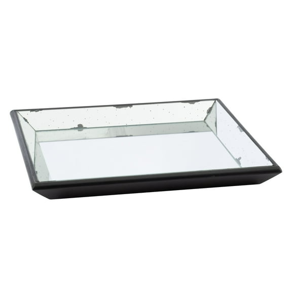 24 Inch Square Decorative Tray with Mirrored Surface, Modern Style, Black- Saltoro Sherpi