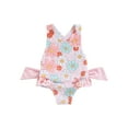 thumbnail image 2 of Aojekbee Toddler Kids Girls Swimsuit Floral Print Bowknot Beachwear Sleeveless Ruffles Summer Beach Bathing Suit, 2 of 9