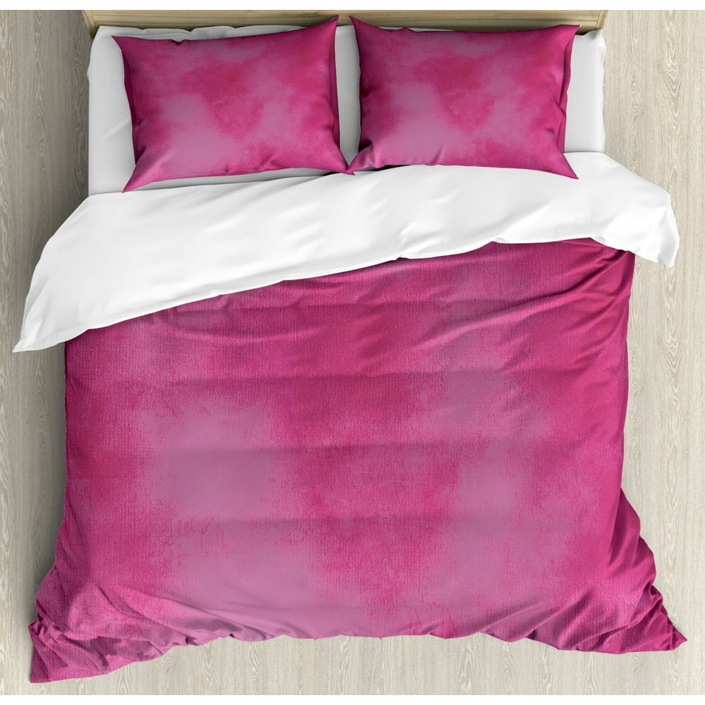 Hot Pink Duvet Cover Set, Mottled Abstract Vibrant Colored Texture