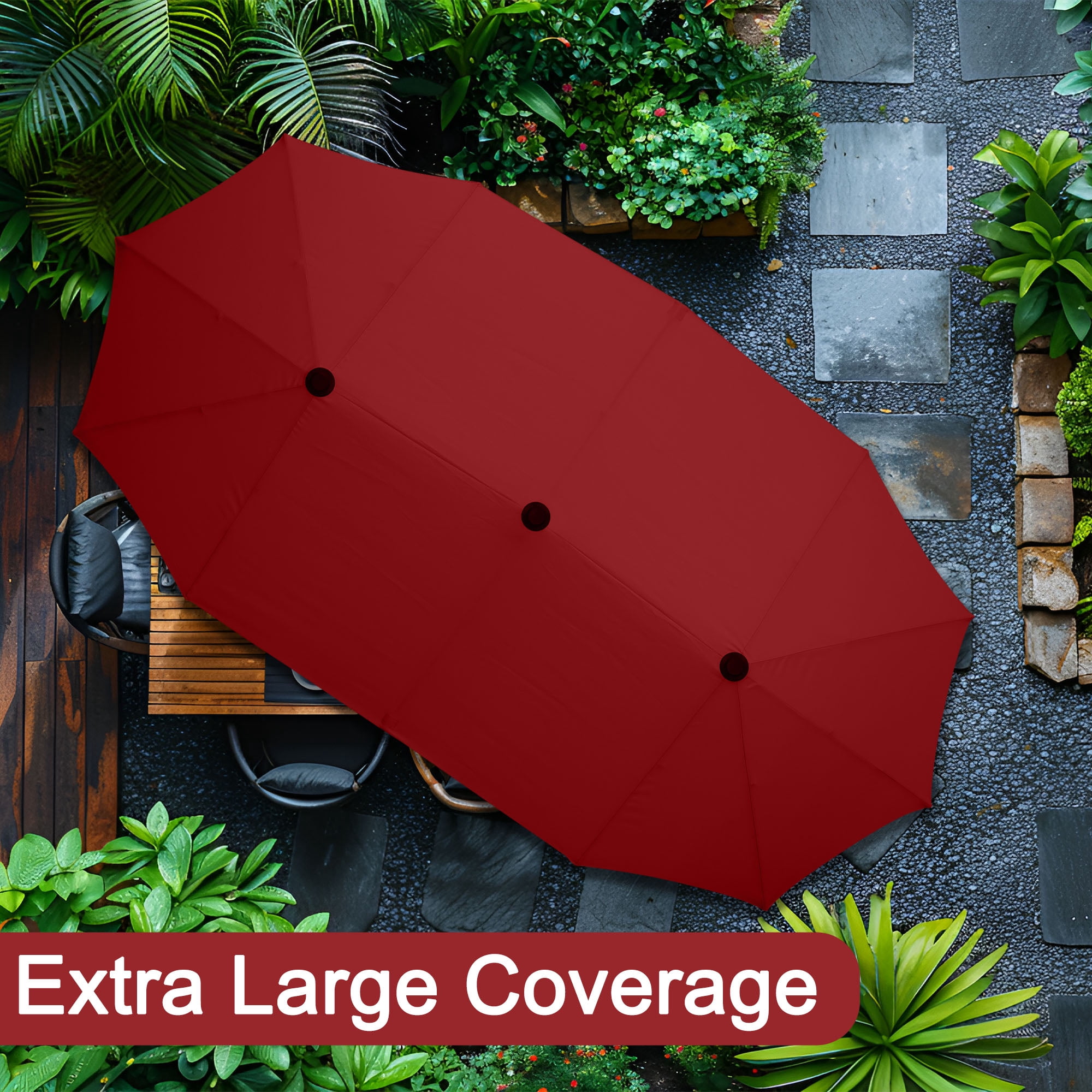 Autlaycil 13ft Rectangle Patio Umbrella with Crank System, Sturdy Ribs for Pool, Yard, Market - Red