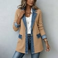thumbnail image 6 of Wovilon Women's Knit Blazer Jacket with Denim Patchwork Trim, Open Front Long Sleeve Cardigan Coat with Pockets, Relaxed Fit Casual Outerwear for Spring Fall Daily Wear, 6 of 8